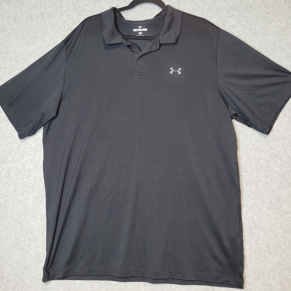 Under Armour Mens 2XLT Black Performance Loose Fit Short Sleeve Polo Shirt Golf
